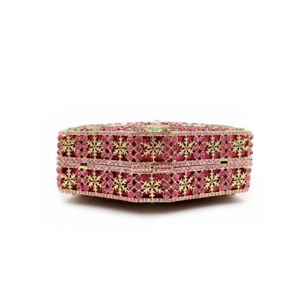 Octagonal Red Evening Clutch Hard Metal Case with Floral Diamonds - Image 5