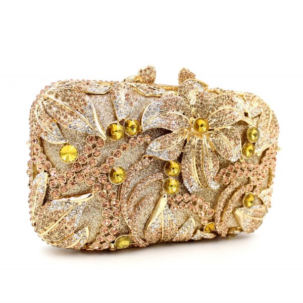 European and American Style Lady Small Clutch Bag Flower Patterns with Multicolored Crystals - Image 3