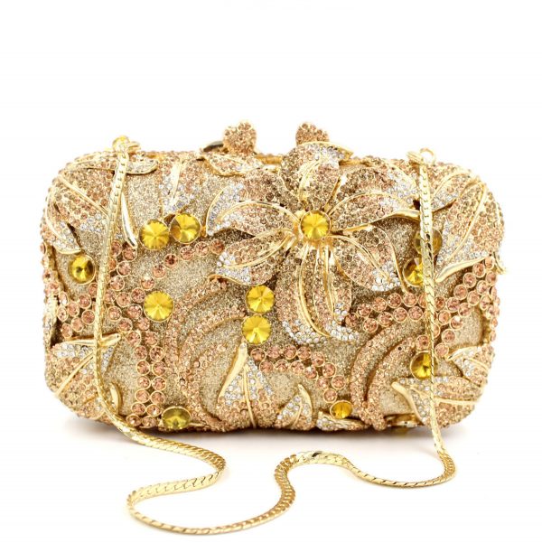 European and American Style Lady Small Clutch Bag Flower Patterns with Multicolored Crystals - Image 5