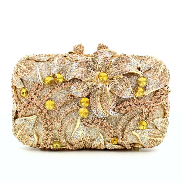 European and American Style Lady Small Clutch Bag Flower Patterns with Multicolored Crystals