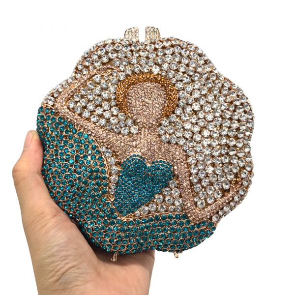 Round Blue Clutch Handbag New European Designer Style with Mermaid Pattern - Image 3