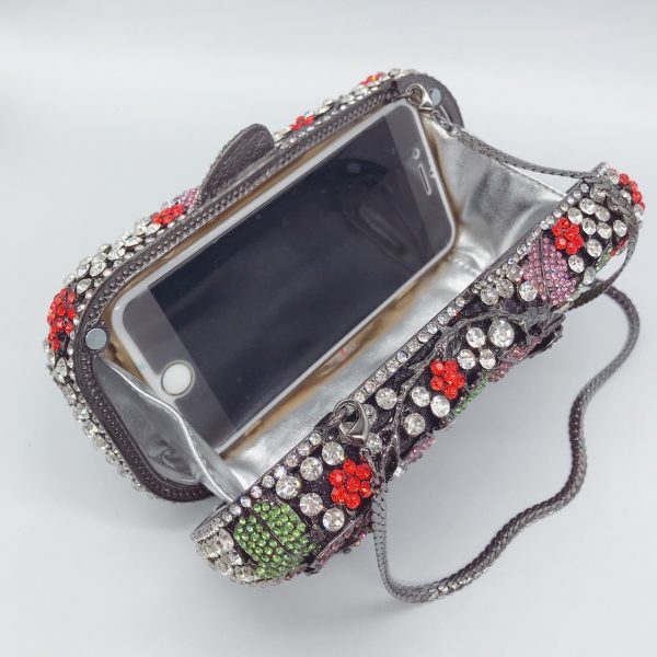 Square Clutch Handbag for Women with Crystal Red Rose Patterns Silver Chain - Image 8