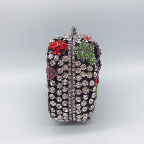 Square Clutch Handbag for Women with Crystal Red Rose Patterns Silver Chain - Image 3