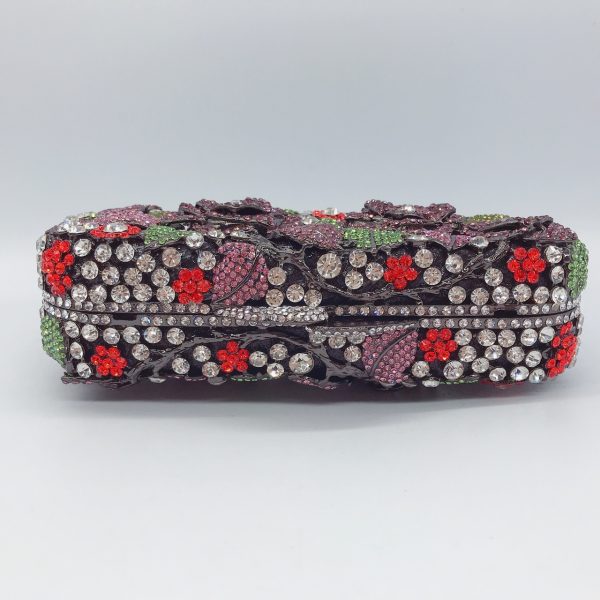 Square Clutch Handbag for Women with Crystal Red Rose Patterns Silver Chain - Image 2