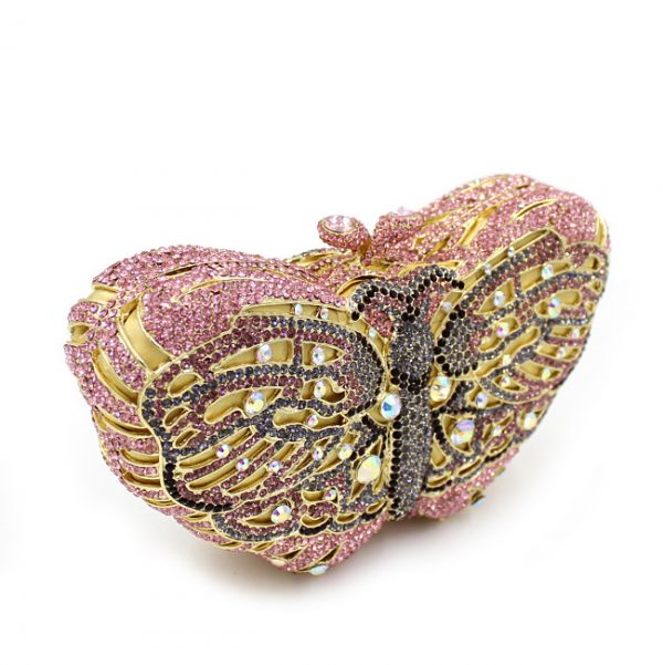 Heart-Shaped Butterfly Colored Crystal Evening Clutch for Women Golden Chain - Image 2