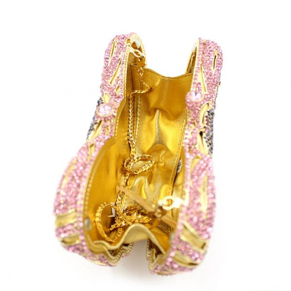 Heart-Shaped Butterfly Colored Crystal Evening Clutch for Women Golden Chain - Image 3