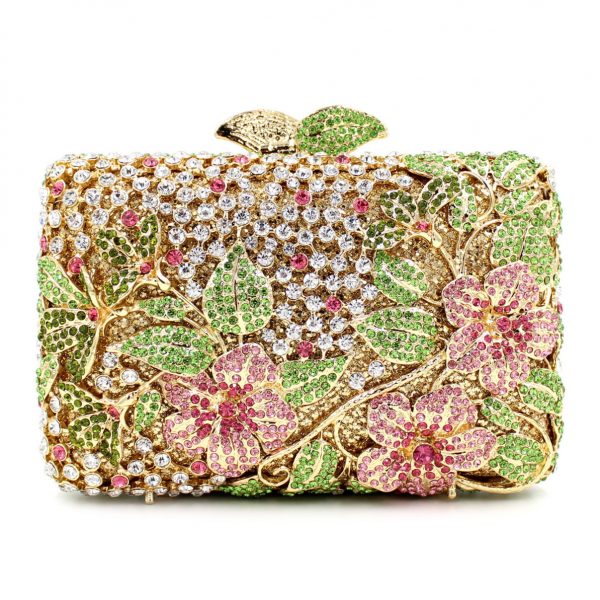 New Women Brand Rhinestones Square Floral Evening Clutch Bags Colored Crystals