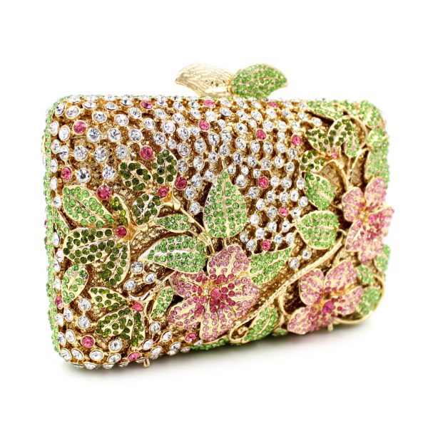 New Women Brand Rhinestones Square Floral Evening Clutch Bags Colored Crystals - Image 3