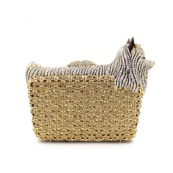 Cute Dog-Shaped Silver/Gold Crystal Evening Bag for Lady with Metal Chain - Image 3