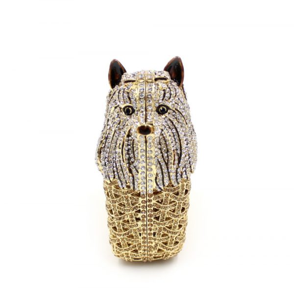 Cute Dog-Shaped Silver/Gold Crystal Evening Bag for Lady with Metal Chain - Image 6