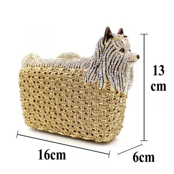 Cute Dog-Shaped Silver/Gold Crystal Evening Bag for Lady with Metal Chain - Image 10