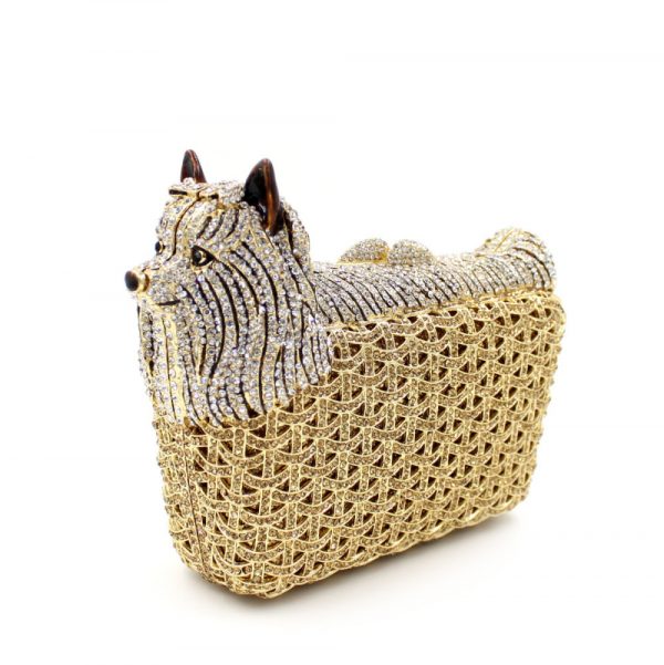 Cute Dog-Shaped Silver/Gold Crystal Evening Bag for Lady with Metal Chain - Image 7