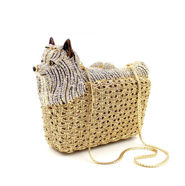 Cute Dog-Shaped Silver/Gold Crystal Evening Bag for Lady with Metal Chain - Image 8