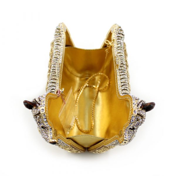 Cute Dog-Shaped Silver/Gold Crystal Evening Bag for Lady with Metal Chain - Image 9