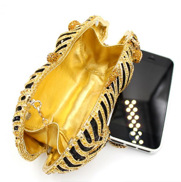 Golden Tiger Clutch Bag Deco with Crystal for Lipstick Cell Phone - Image 2