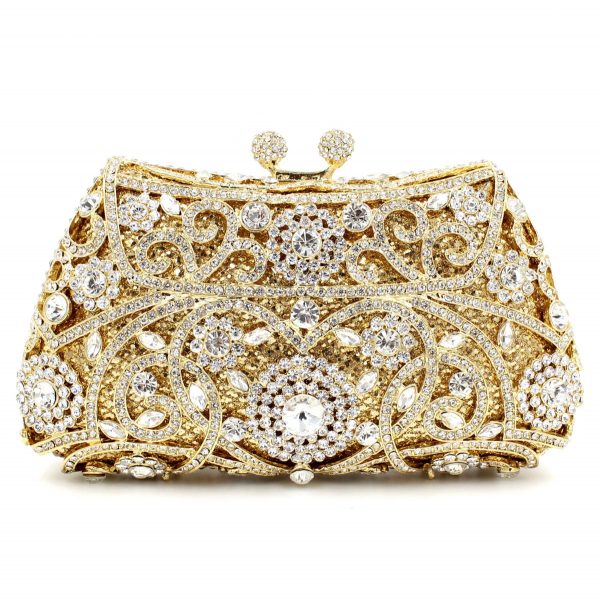 Famous Designer Crystal Evening Purse for Women in Golden Tone