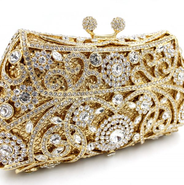 Famous Designer Crystal Evening Purse for Women in Golden Tone - Image 2