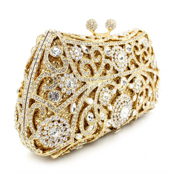 Famous Designer Crystal Evening Purse for Women in Golden Tone - Image 3