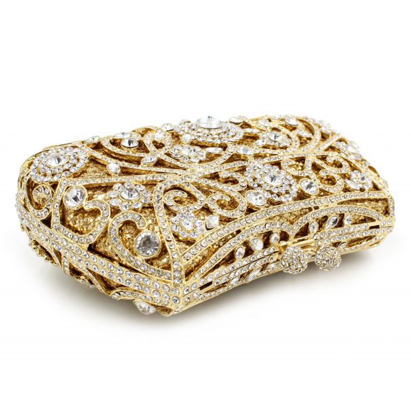 Famous Designer Crystal Evening Purse for Women in Golden Tone - Image 4