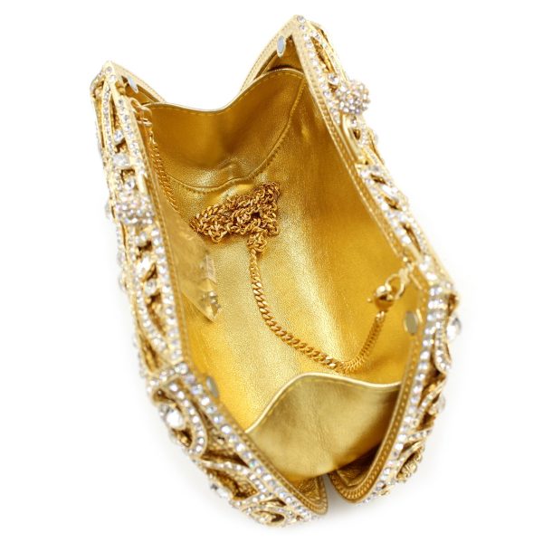 Famous Designer Crystal Evening Purse for Women in Golden Tone - Image 6