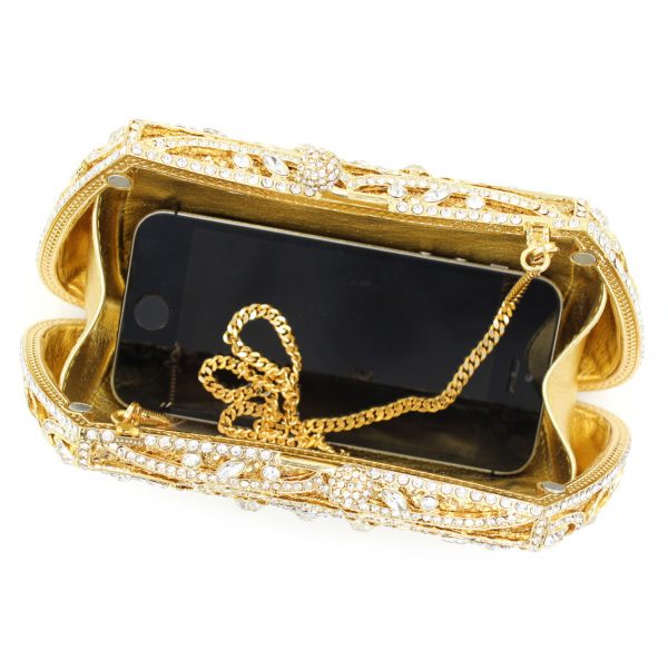 Famous Designer Crystal Evening Purse for Women in Golden Tone - Image 7