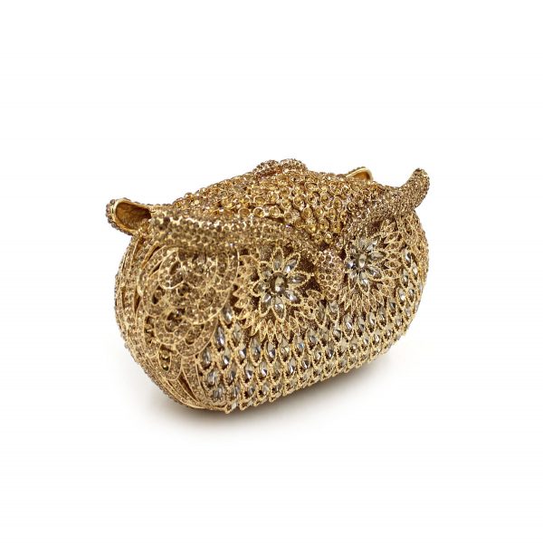 Golden Owl-shaped Crystal Evening Clutch Bag with Chain - Image 2