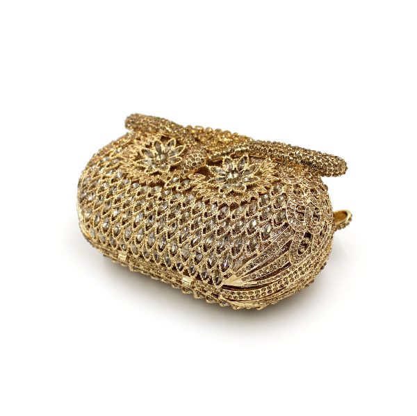 Golden Owl-shaped Crystal Evening Clutch Bag with Chain - Image 3