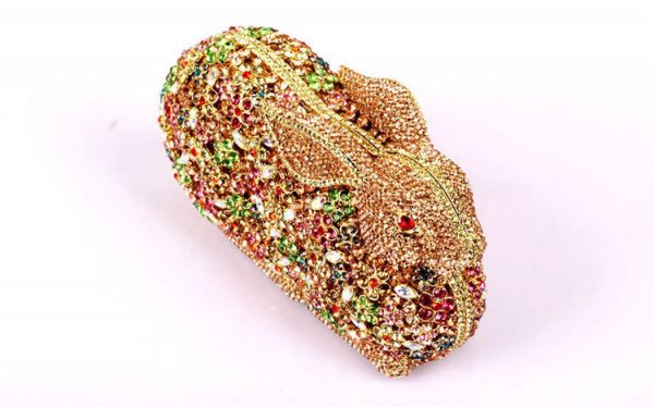 Luxurious Golden Rabbit Evening Clutch Alloy Hard Case Deco with Crystals - Image 2