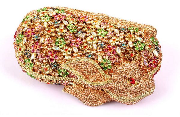 Luxurious Golden Rabbit Evening Clutch Alloy Hard Case Deco with Crystals - Image 5