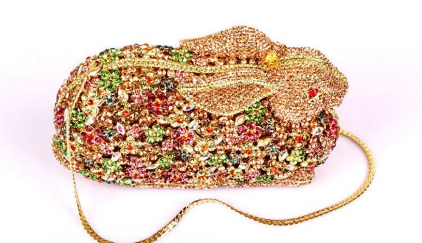 Luxurious Golden Rabbit Evening Clutch Alloy Hard Case Deco with Crystals - Image 6