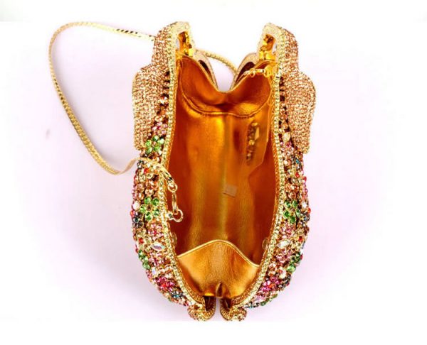 Luxurious Golden Rabbit Evening Clutch Alloy Hard Case Deco with Crystals - Image 7