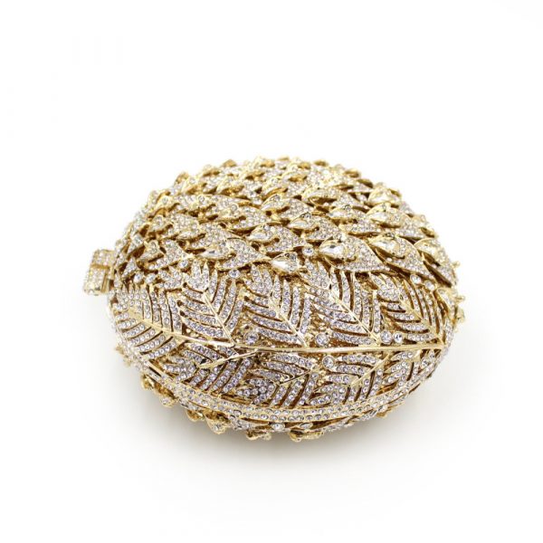 Round Golden Luxury Evening Bag Flower Patterns White Diamonds Decoration - Image 3