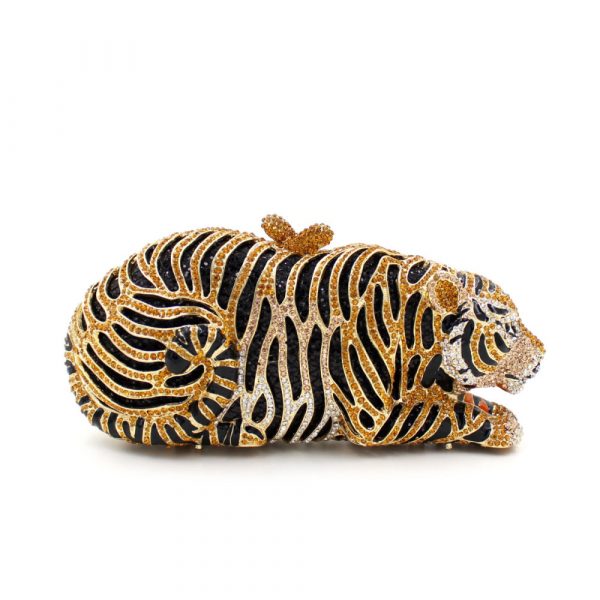 Golden Tiger Clutch Bag Deco with Crystal for Lipstick Cell Phone