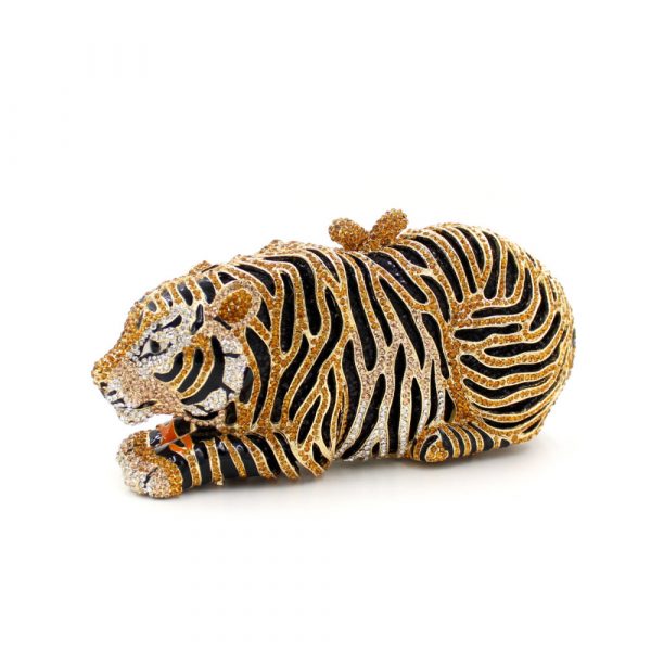 Golden Tiger Clutch Bag Deco with Crystal for Lipstick Cell Phone - Image 5