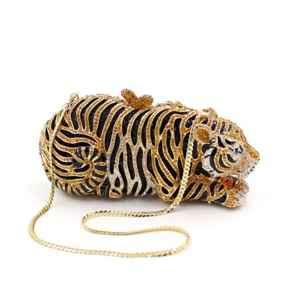 Golden Tiger Clutch Bag Deco with Crystal for Lipstick Cell Phone - Image 9