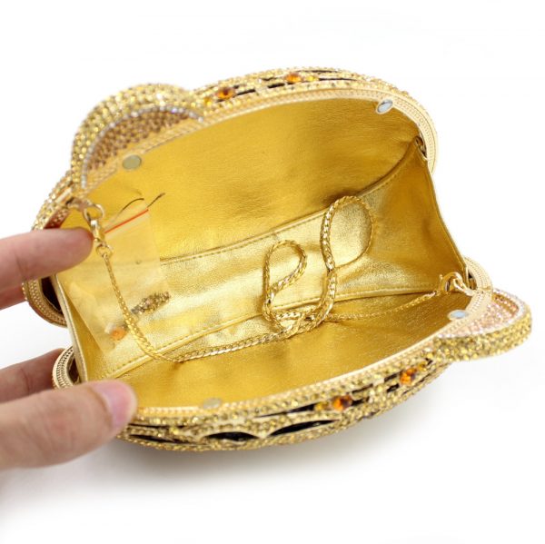 Golden Tiger Head Diamond Clutch Purse Two Ear Closure Buckle - Image 8