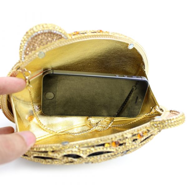 Golden Tiger Head Diamond Clutch Purse Two Ear Closure Buckle - Image 9