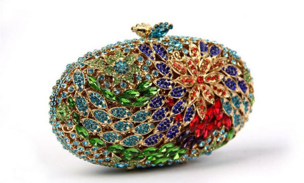 Famous Brand Designer Oval-shaped Ladies Evening Crystal Purse Green Flower Diamonds - Image 2