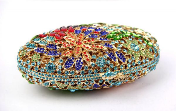 Famous Brand Designer Oval-shaped Ladies Evening Crystal Purse Green Flower Diamonds - Image 3