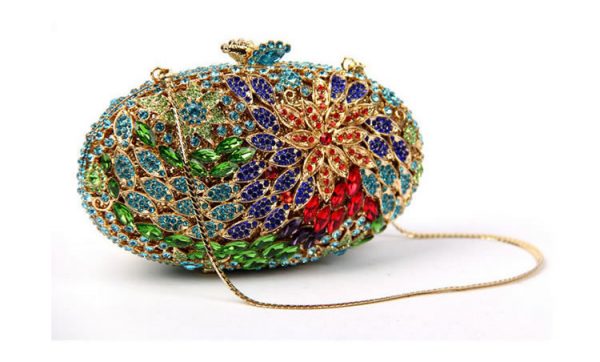 Famous Brand Designer Oval-shaped Ladies Evening Crystal Purse Green Flower Diamonds - Image 5