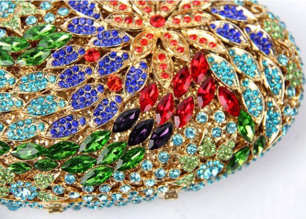 Famous Brand Designer Oval-shaped Ladies Evening Crystal Purse Green Flower Diamonds - Image 7