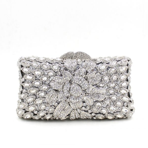 Elegant Silver Crystal Evening Clutch Bag for Prom Cocktail Party