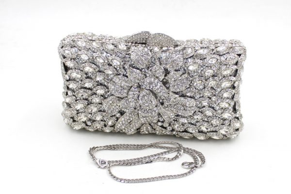 Elegant Silver Crystal Evening Clutch Bag for Prom Cocktail Party - Image 7