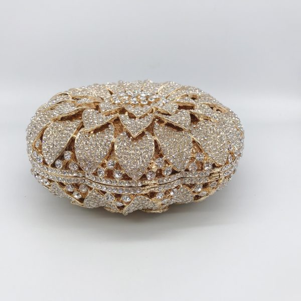 Round Sunflower Crystal Evening Clutch with Golden Chain - Image 5