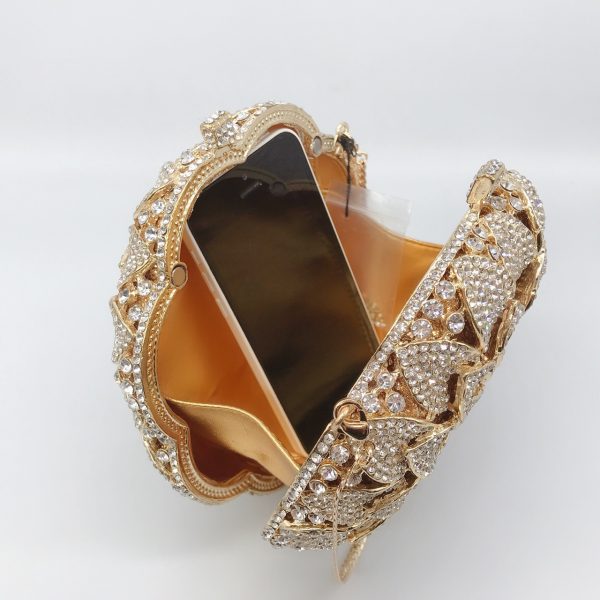 Round Sunflower Crystal Evening Clutch with Golden Chain - Image 6